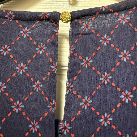 XXL Draper James Navy and Red Geometric Pattern Smocked Top, Sheer Sleeve, NWT - Picture 7 of 13